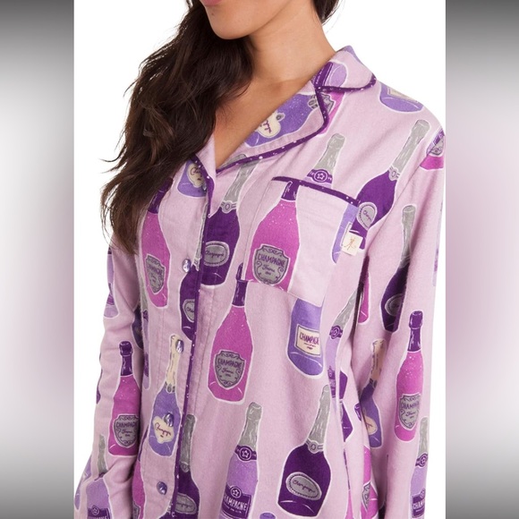 Munki Munki Ladies Flannel Champagne Bottle Festive PJ Top Purple Women's Small - Picture 1 of 11